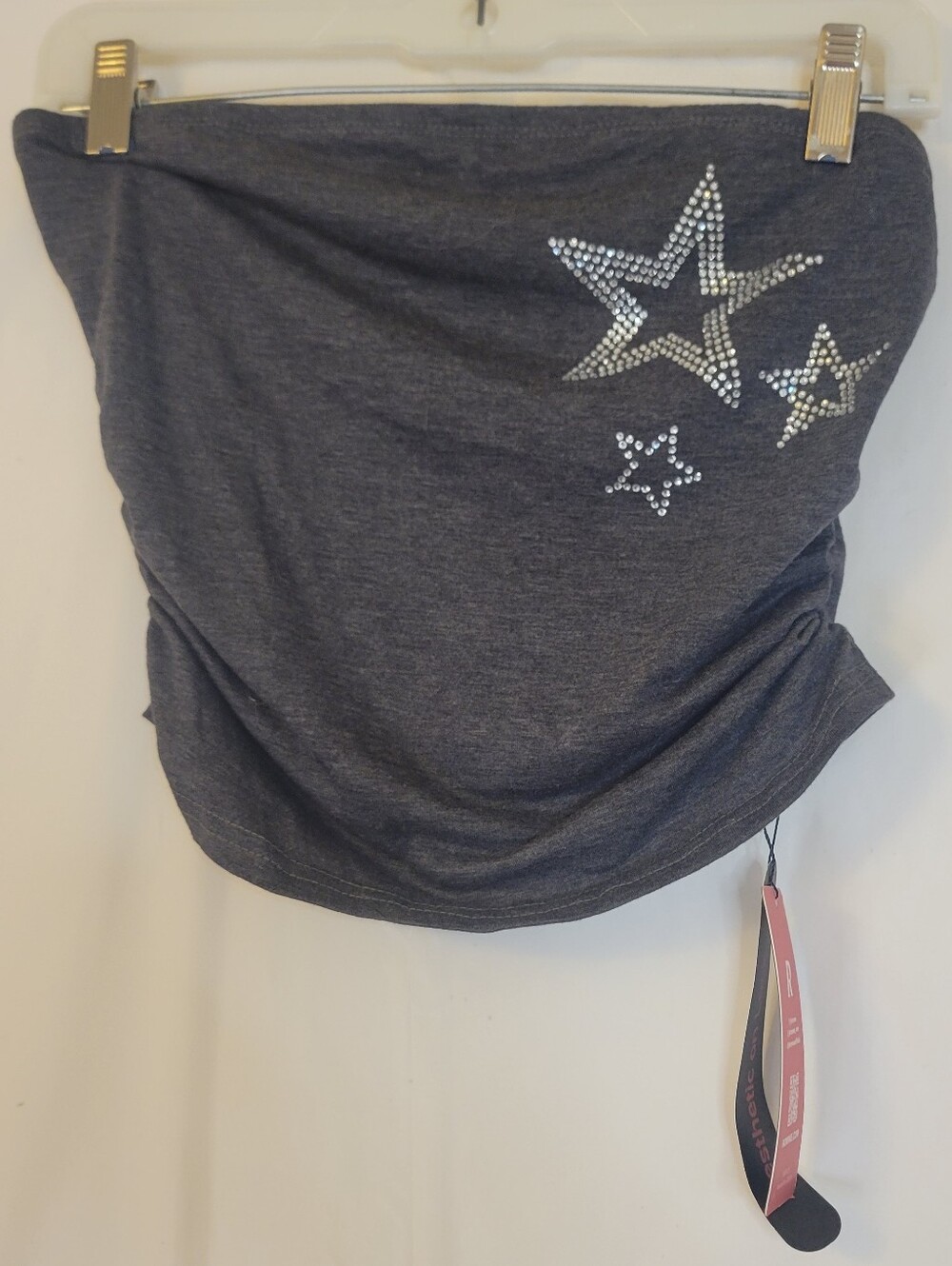 ROMWE Charcoal Grey Strapless Tube Top with Rhinestone Star Accents